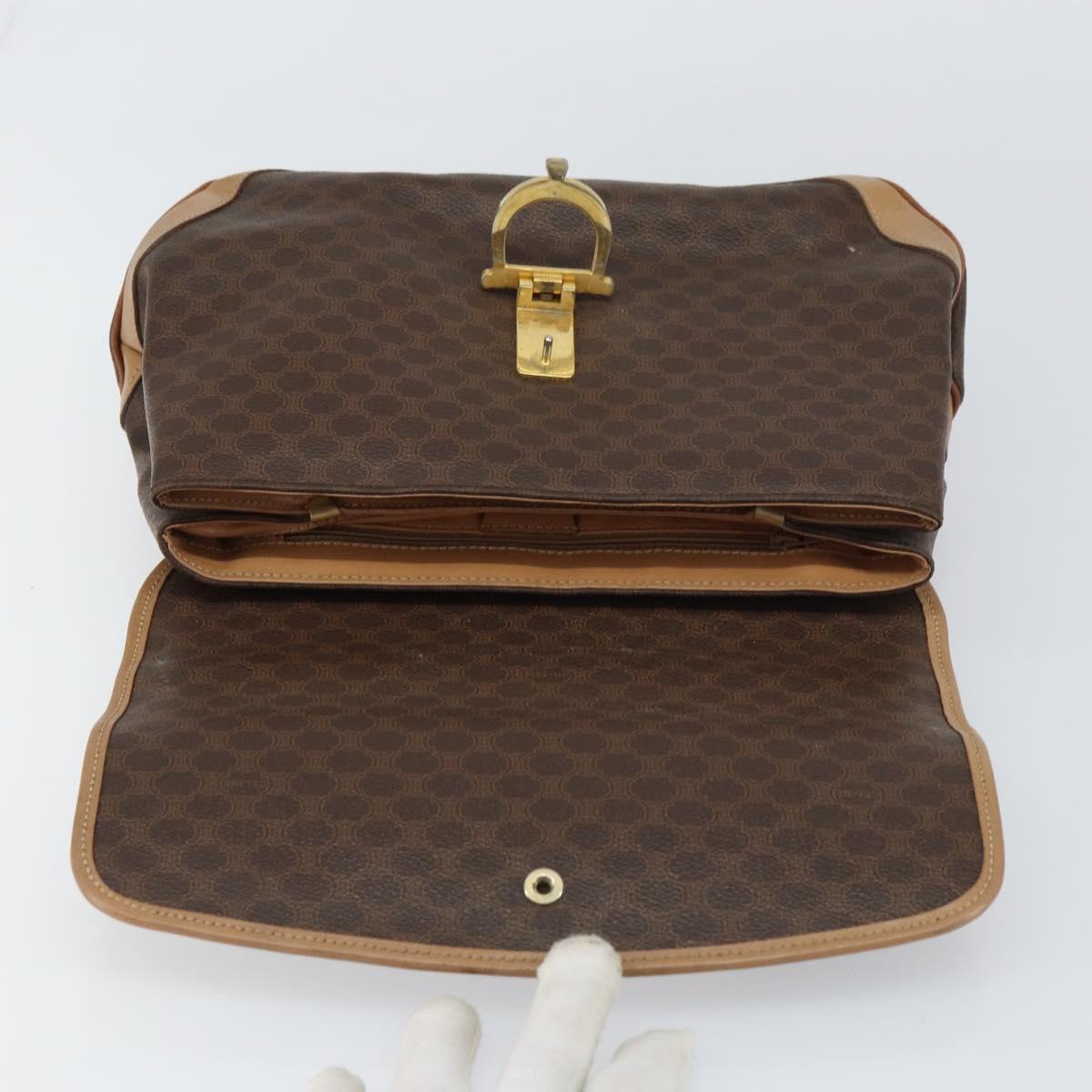 CELINE Macadam Canvas Hand Bag PVC Leather Brown Gold Auth 158419