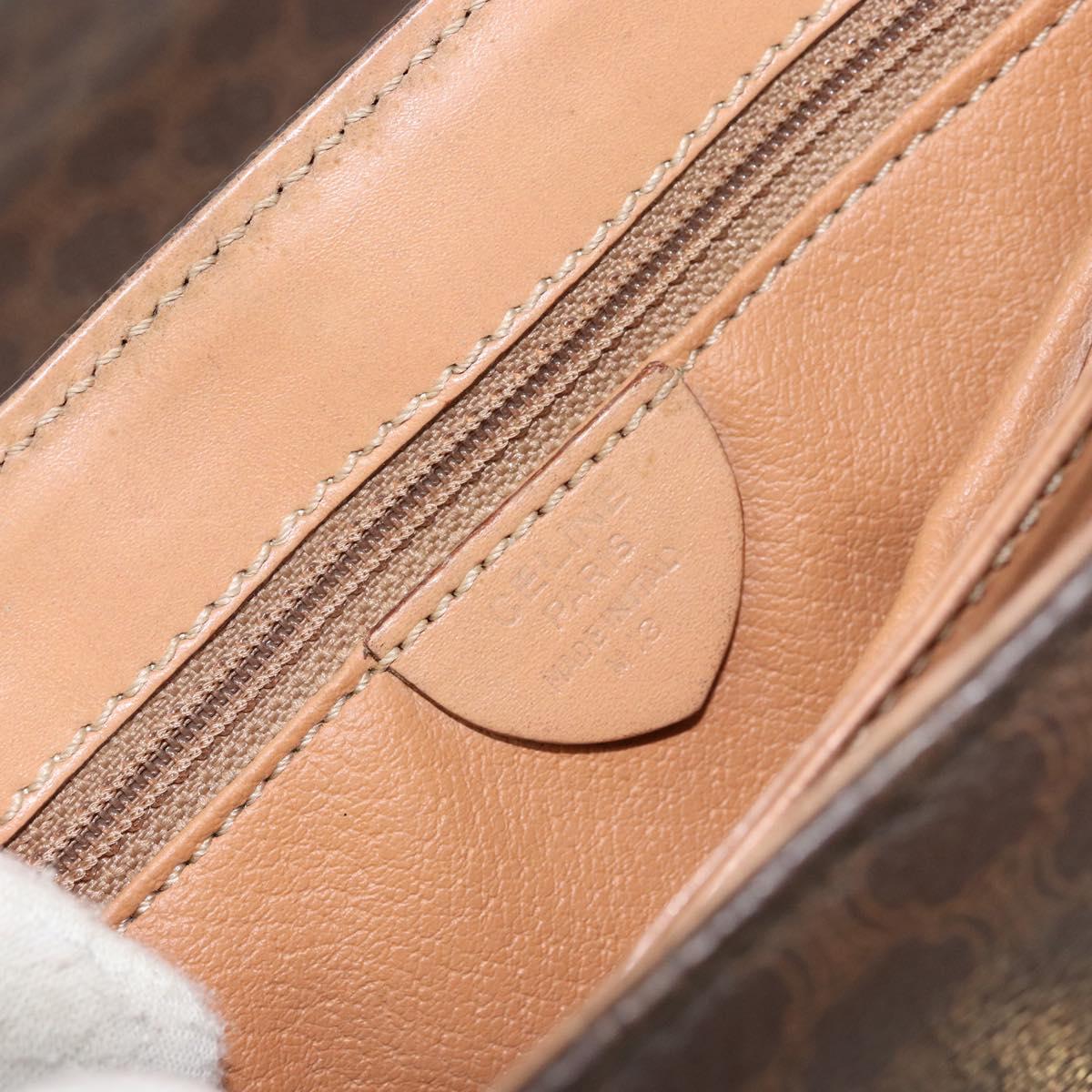 CELINE Macadam Canvas Hand Bag PVC Leather Brown Gold Auth 158419