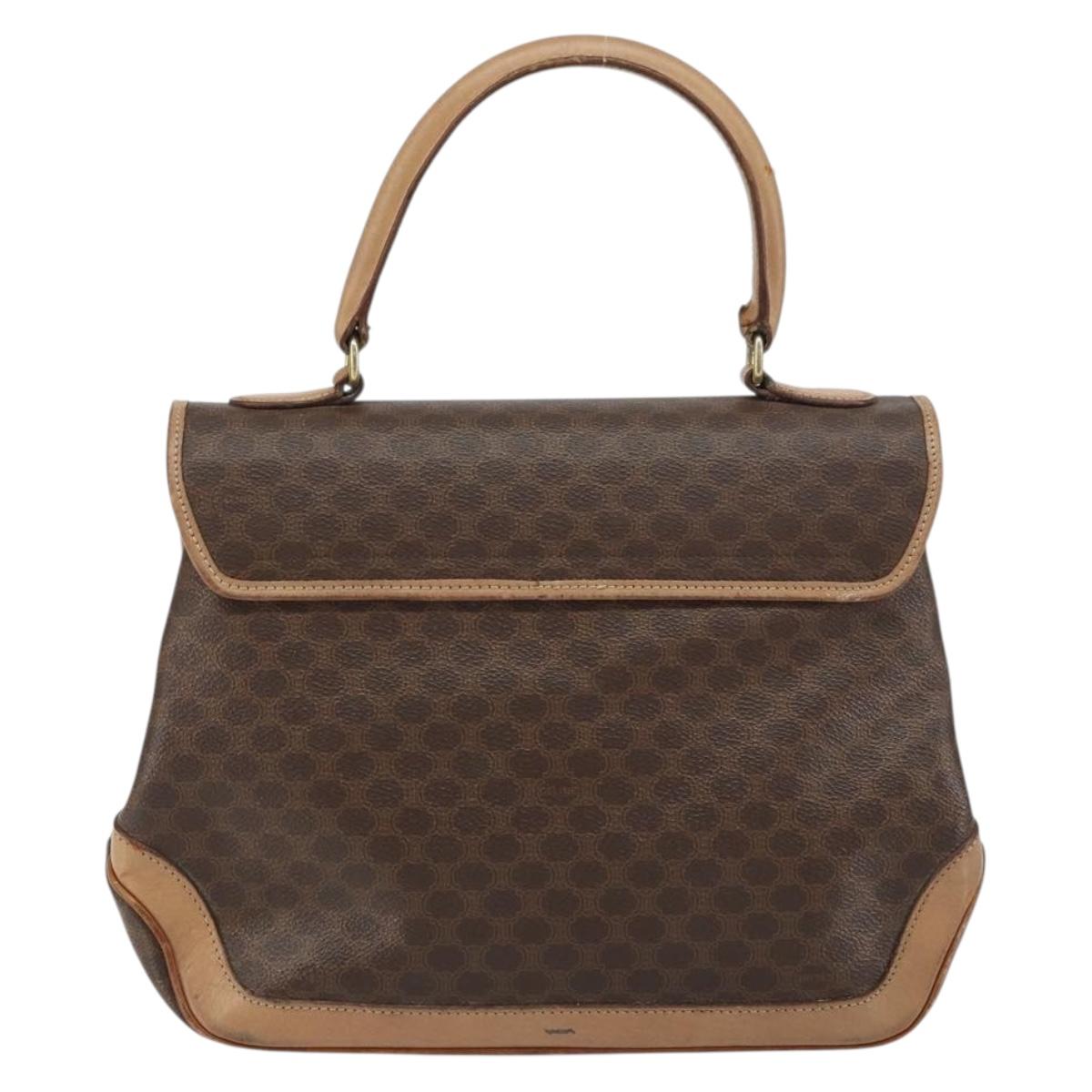 CELINE Macadam Canvas Hand Bag PVC Leather Brown Gold Auth 158419