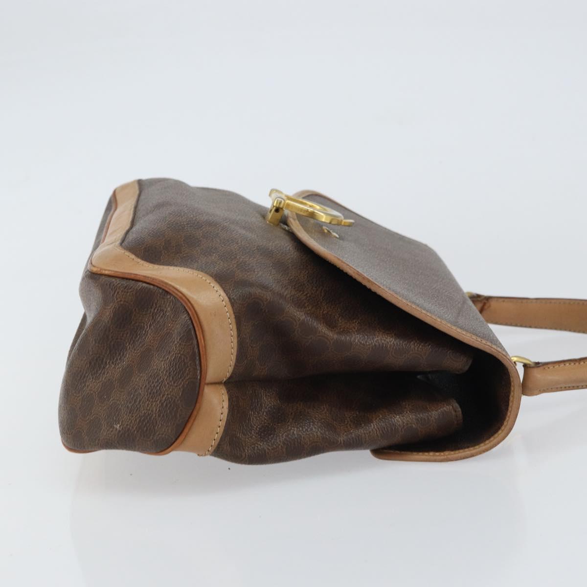 CELINE Macadam Canvas Hand Bag PVC Leather Brown Gold Auth 158419