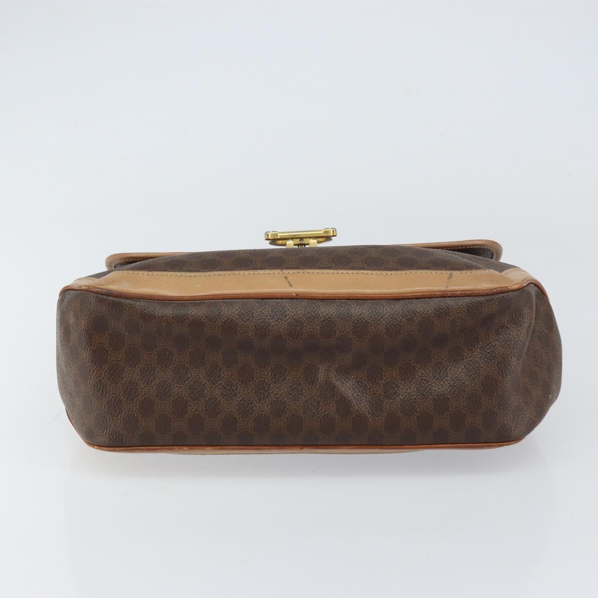 CELINE Macadam Canvas Hand Bag PVC Leather Brown Gold Auth 158419