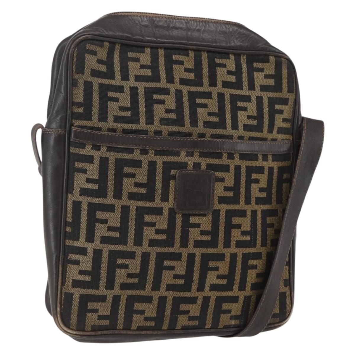 FENDI Zucca Canvas Shoulder Bag Black Brown Auth 158420