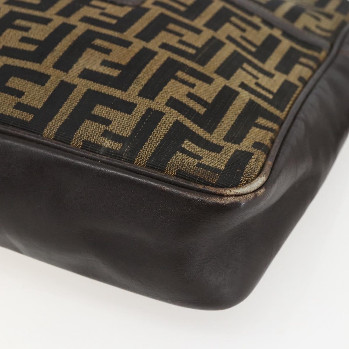 FENDI Zucca Canvas Shoulder Bag Black Brown Auth 158420