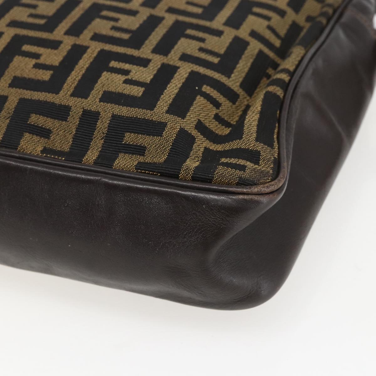 FENDI Zucca Canvas Shoulder Bag Black Brown Auth 158420