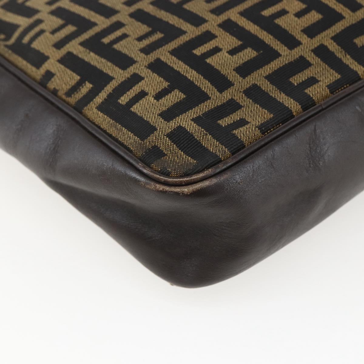 FENDI Zucca Canvas Shoulder Bag Black Brown Auth 158420