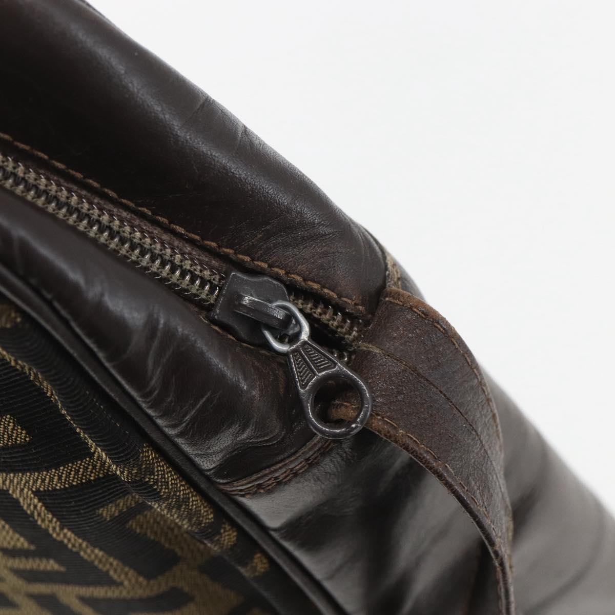 FENDI Zucca Canvas Shoulder Bag Black Brown Auth 158420