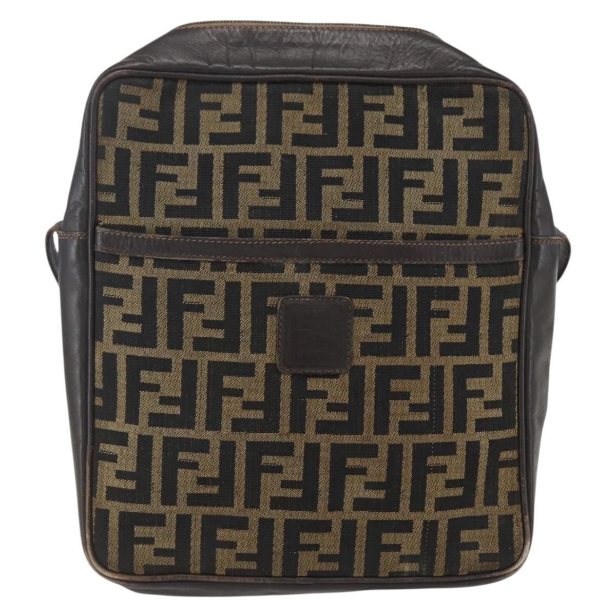 FENDI Zucca Canvas Shoulder Bag Black Brown Auth 158420
