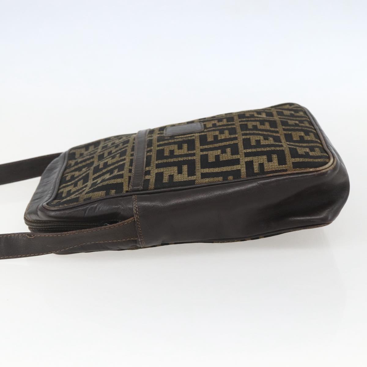 FENDI Zucca Canvas Shoulder Bag Black Brown Auth 158420