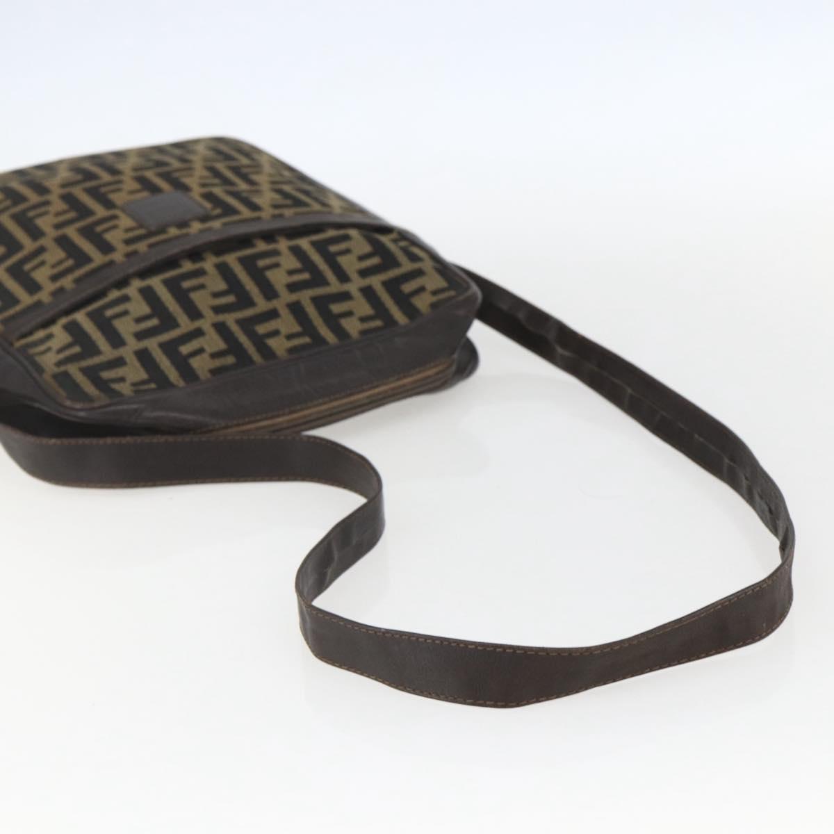 FENDI Zucca Canvas Shoulder Bag Black Brown Auth 158420