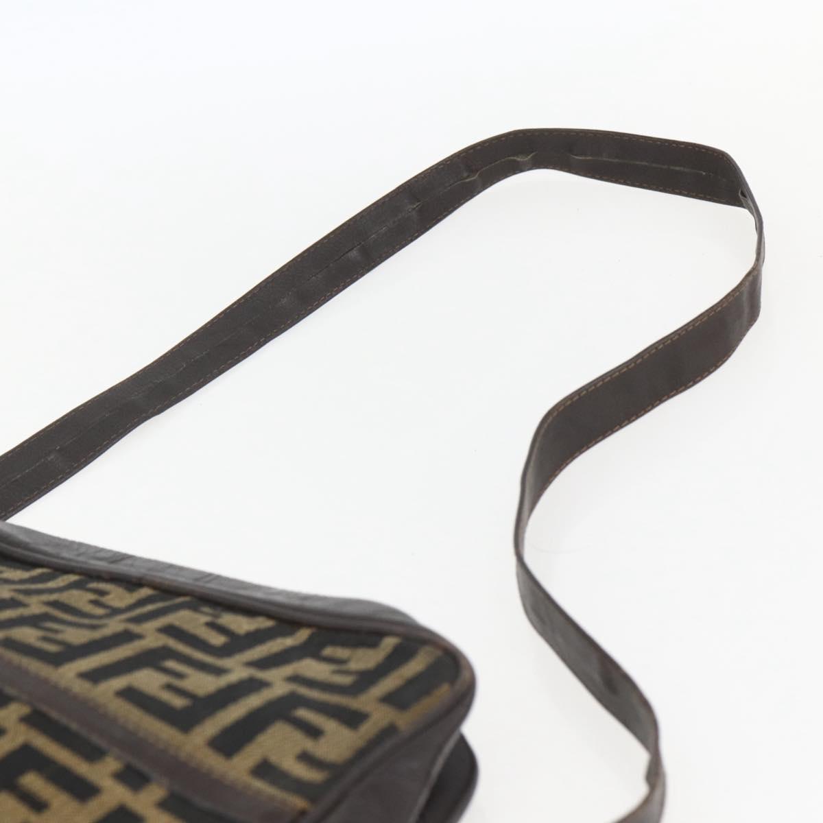 FENDI Zucca Canvas Shoulder Bag Black Brown Auth 158420