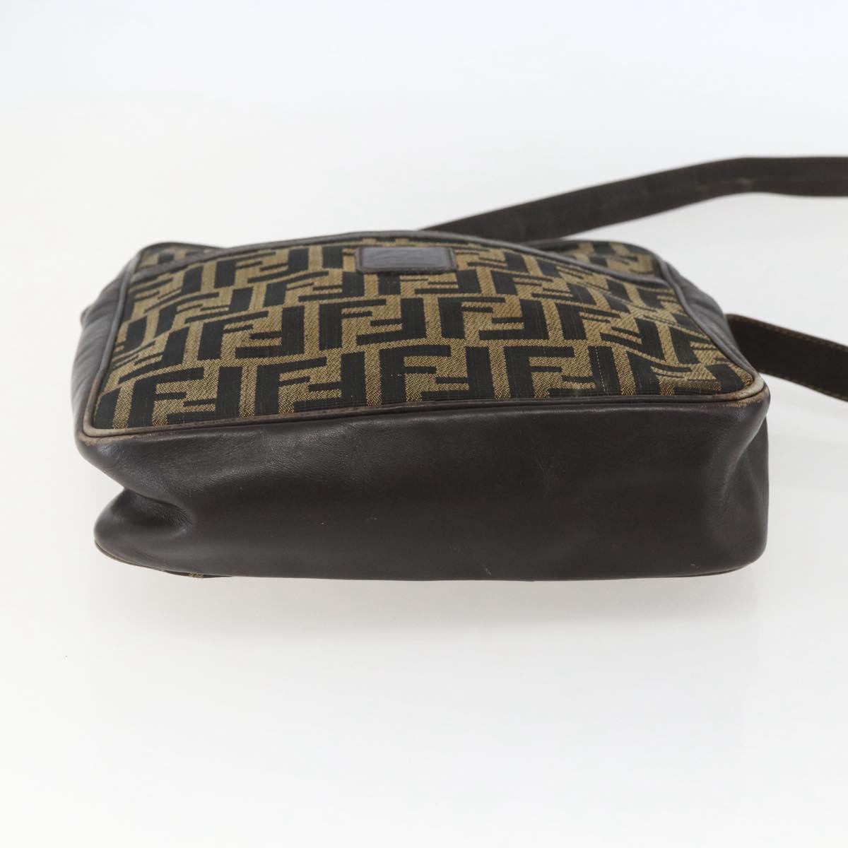 FENDI Zucca Canvas Shoulder Bag Black Brown Auth 158420