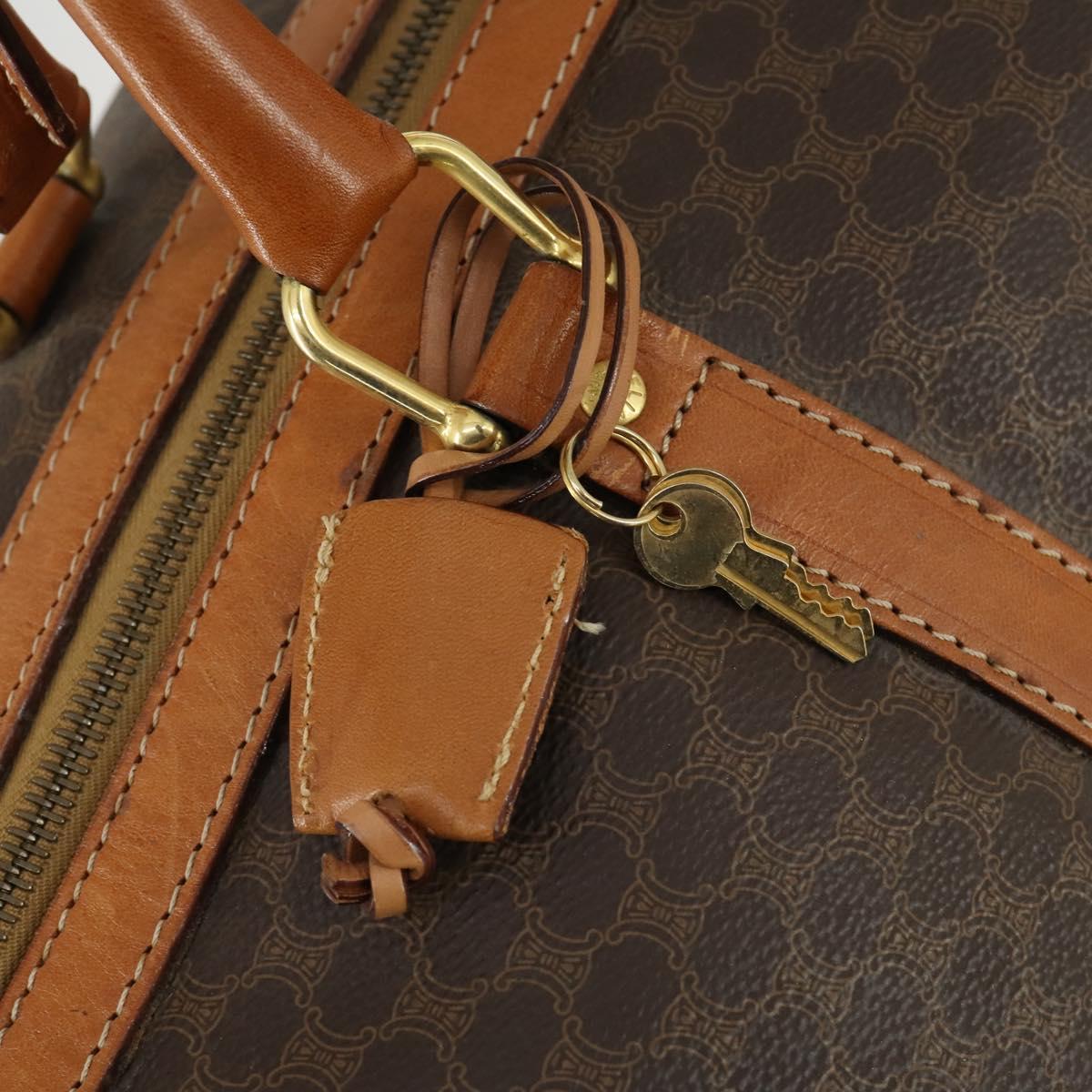 CELINE Macadam Canvas Boston Bag PVC Leather Brown Gold Auth 158425