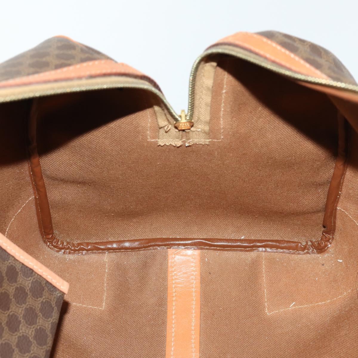CELINE Macadam Canvas Boston Bag PVC Leather Brown Gold Auth 158425