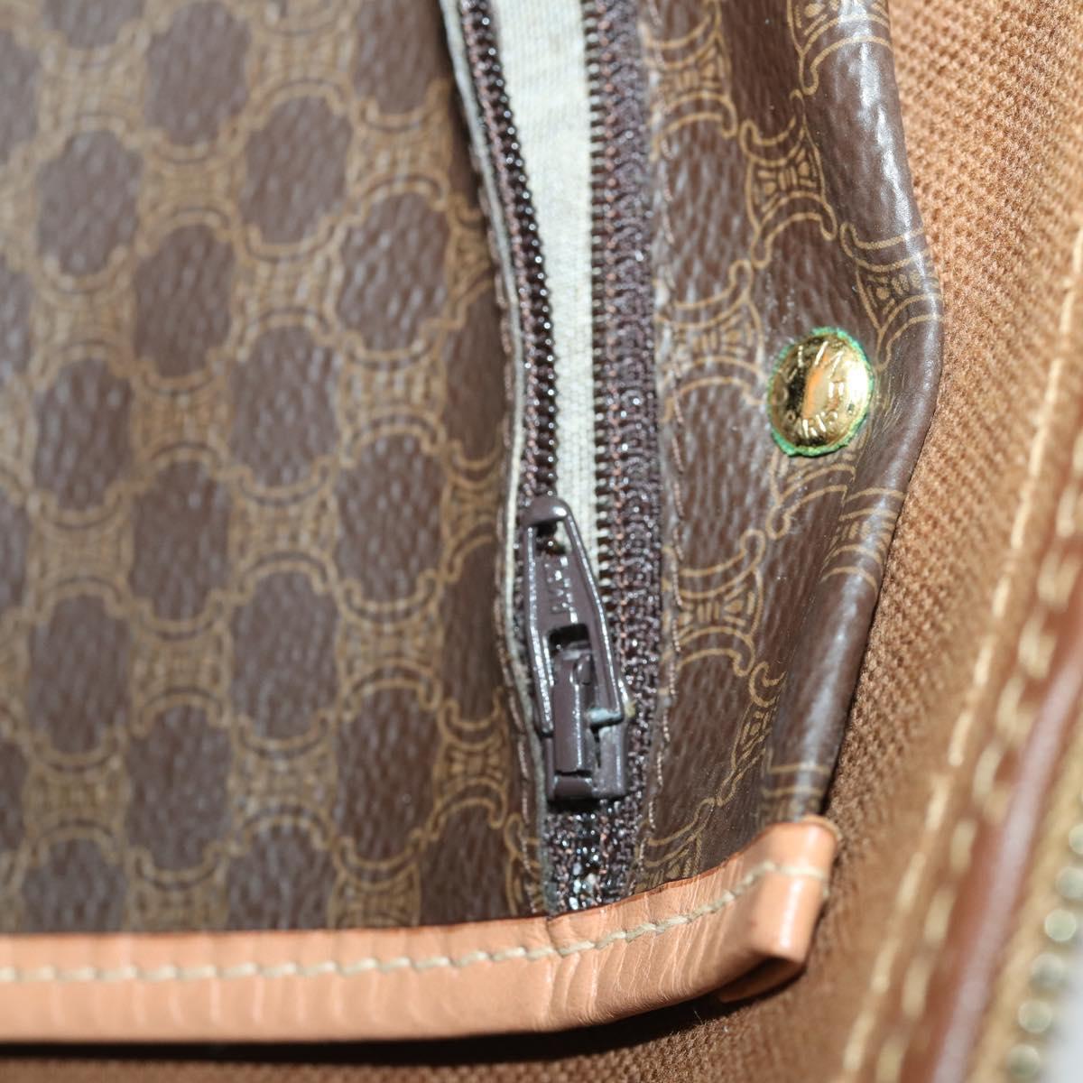 CELINE Macadam Canvas Boston Bag PVC Leather Brown Gold Auth 158425