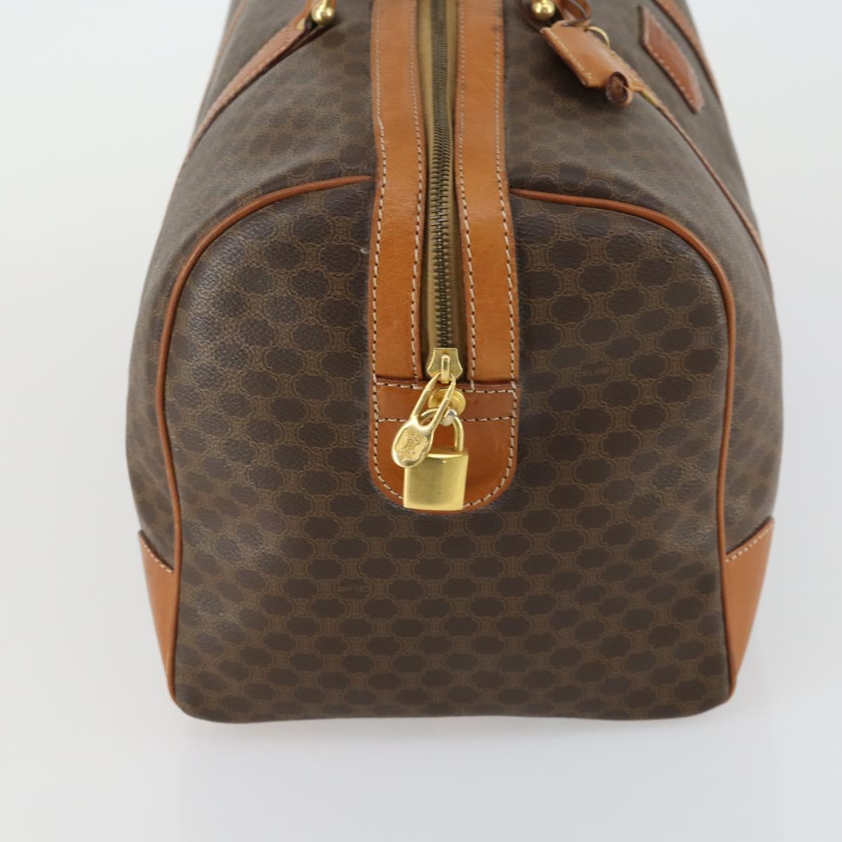CELINE Macadam Canvas Boston Bag PVC Leather Brown Gold Auth 158425