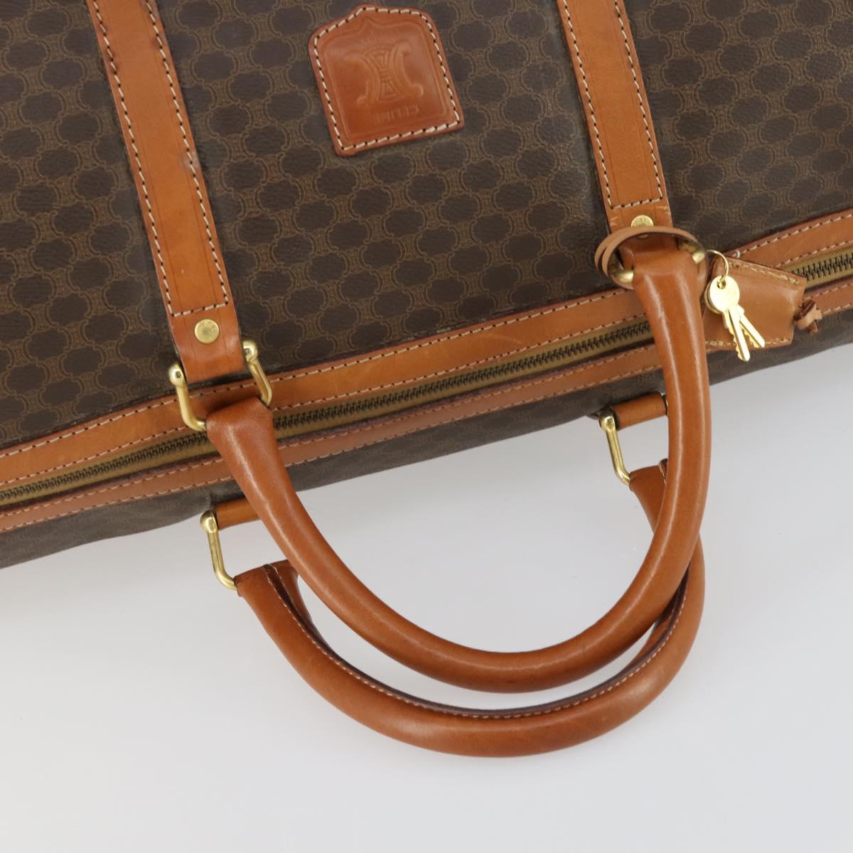CELINE Macadam Canvas Boston Bag PVC Leather Brown Gold Auth 158425