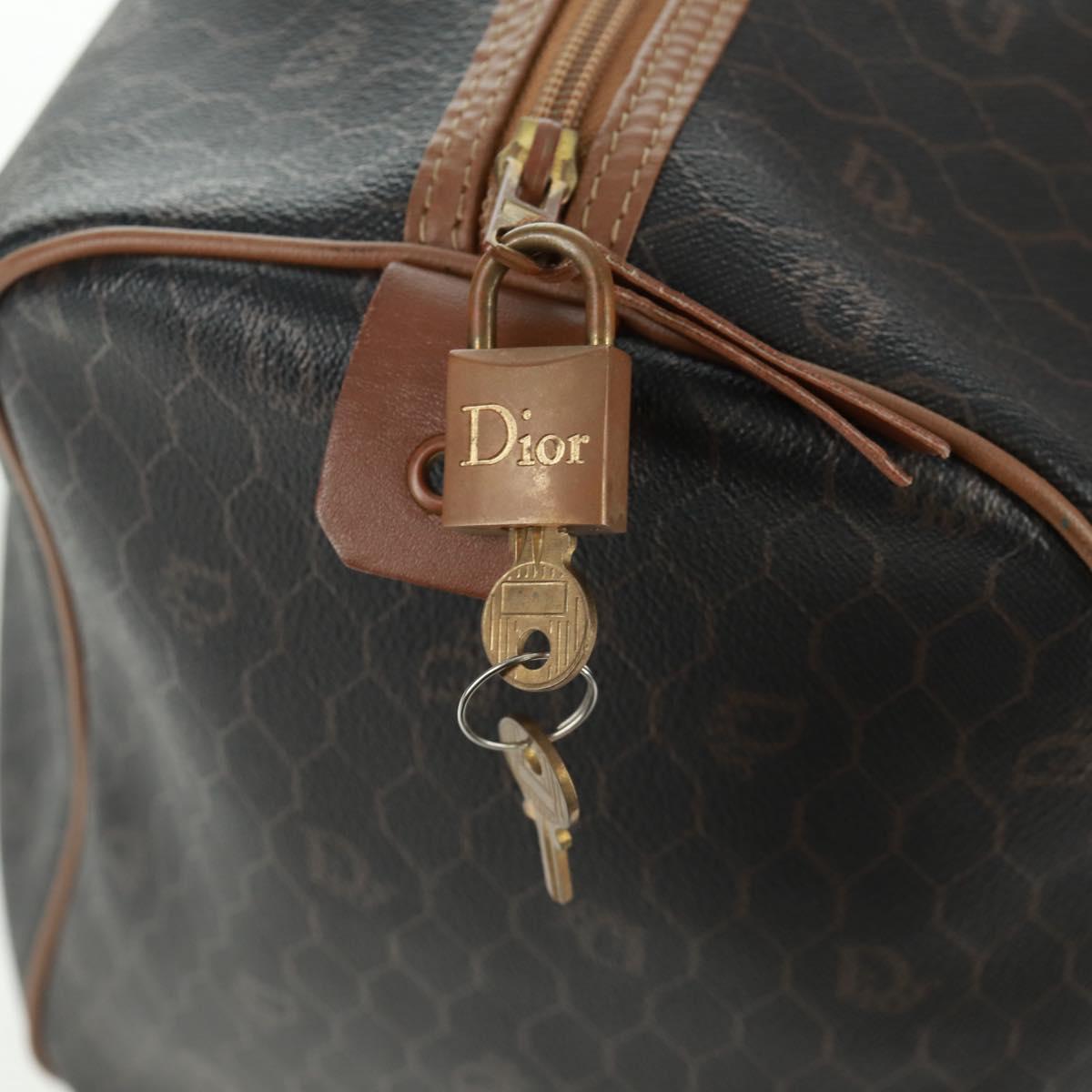 Christian Dior Honeycomb Canvas Boston Bag PVC Black Gold Auth 158426