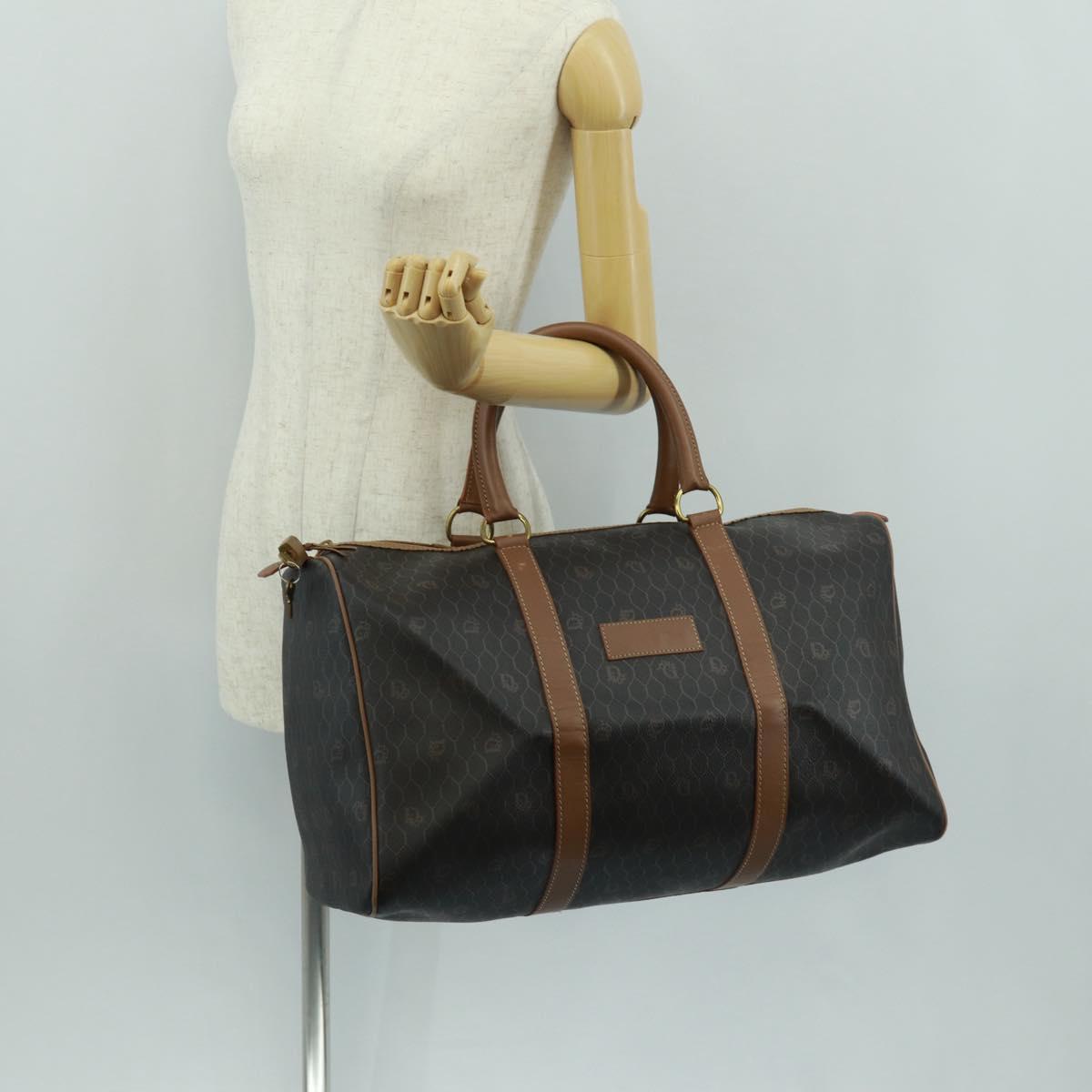 Christian Dior Honeycomb Canvas Boston Bag PVC Black Gold Auth 158426