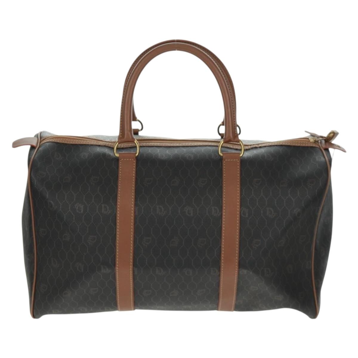Christian Dior Honeycomb Canvas Boston Bag PVC Black Gold Auth 158426