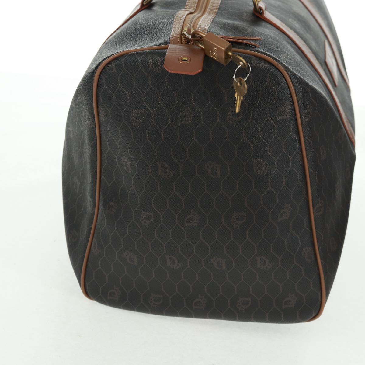 Christian Dior Honeycomb Canvas Boston Bag PVC Black Gold Auth 158426