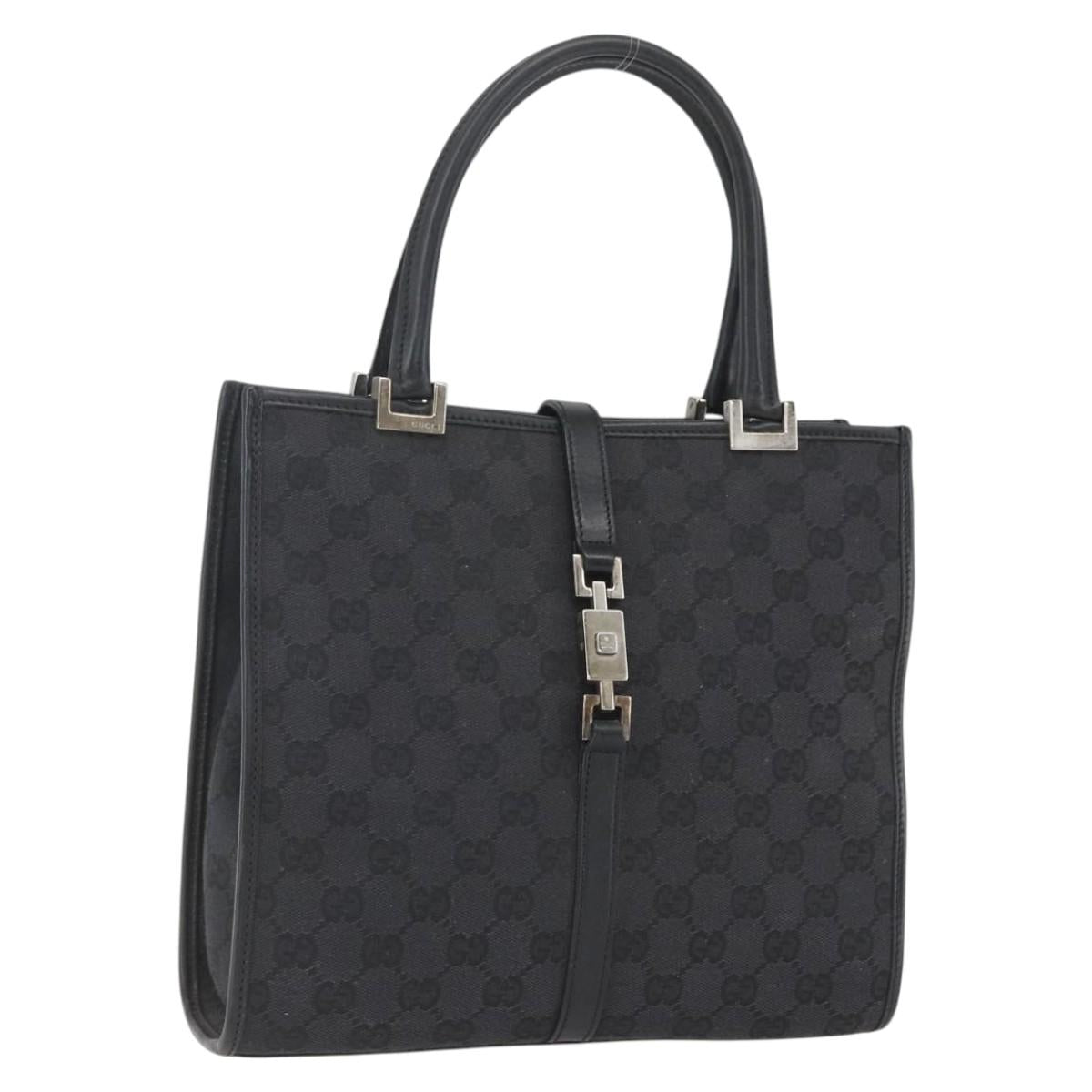 GUCCI GG Canvas Jackie Hand Bag Black Silver 002 1065 Auth 158453A