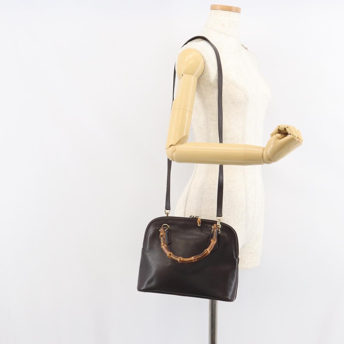 GUCCI Bamboo Hand Bag Leather 2way Brown Gold 000 2122 0290 Auth 158454