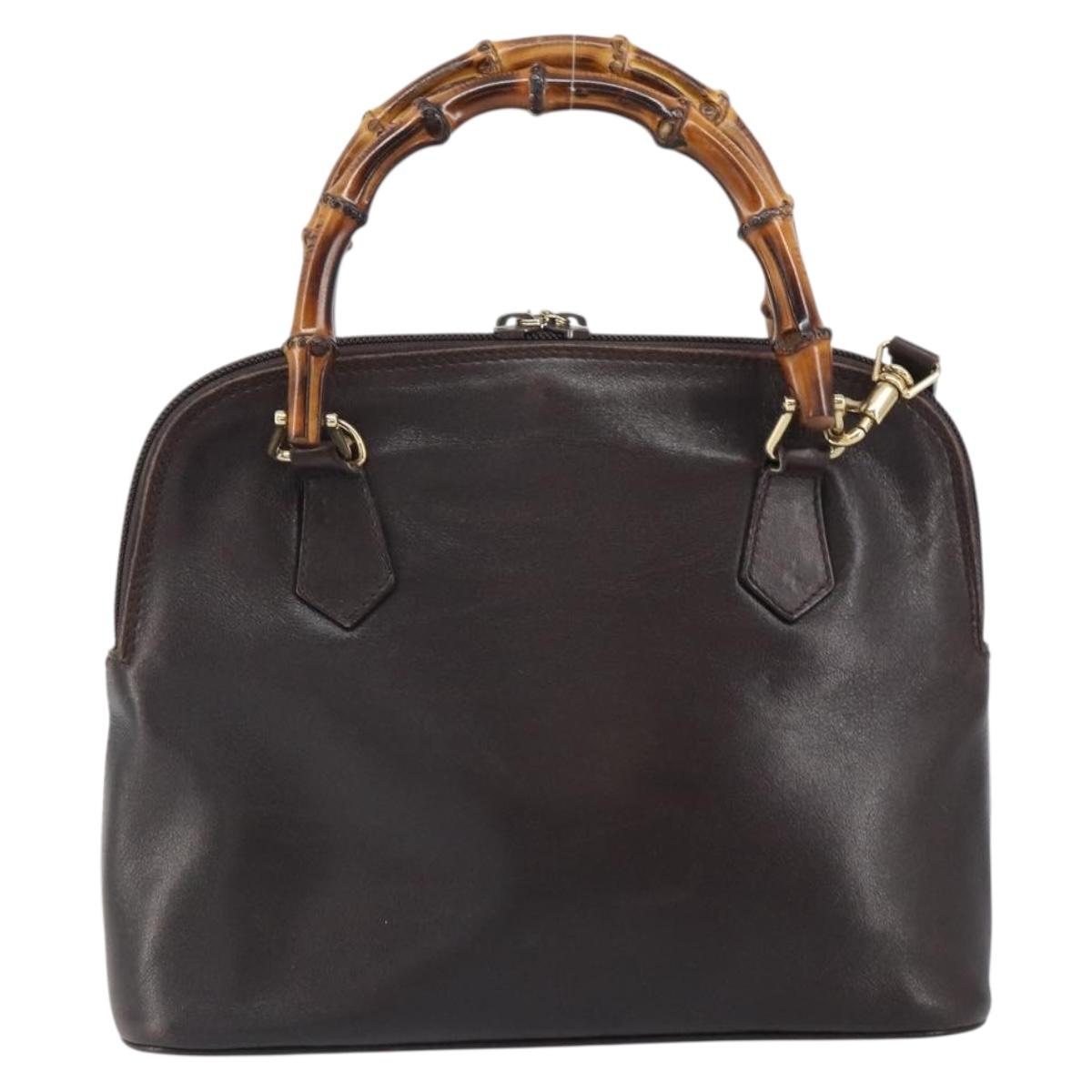 GUCCI Bamboo Hand Bag Leather 2way Brown Gold 000 2122 0290 Auth 158454