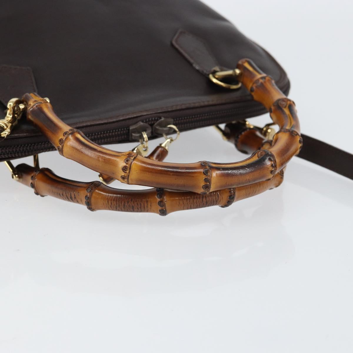 GUCCI Bamboo Hand Bag Leather 2way Brown Gold 000 2122 0290 Auth 158454