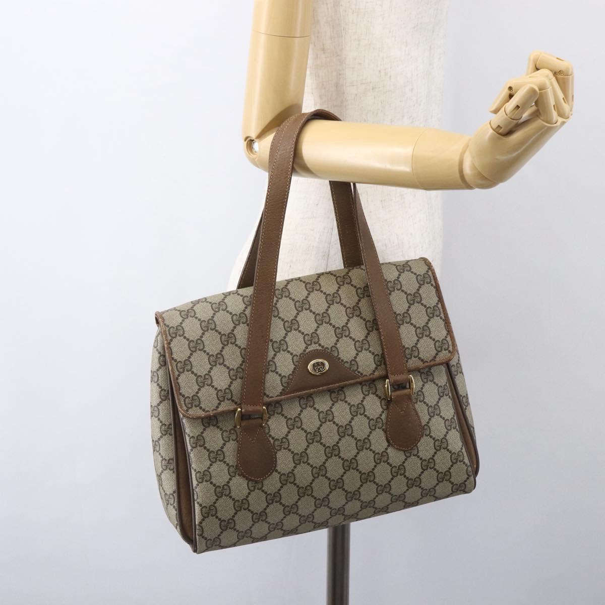 GUCCI GG Supreme Hand Bag PVC Beige Gold 116 02 080 Auth 158457