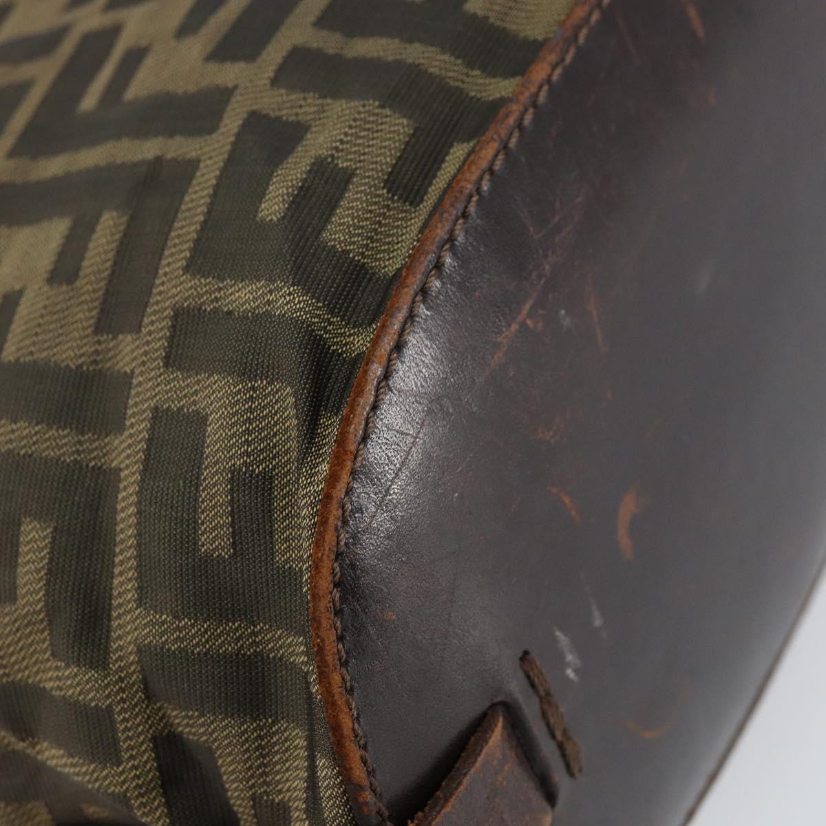 FENDI Zucca Canvas Hand Bag Black Brown Auth 158459