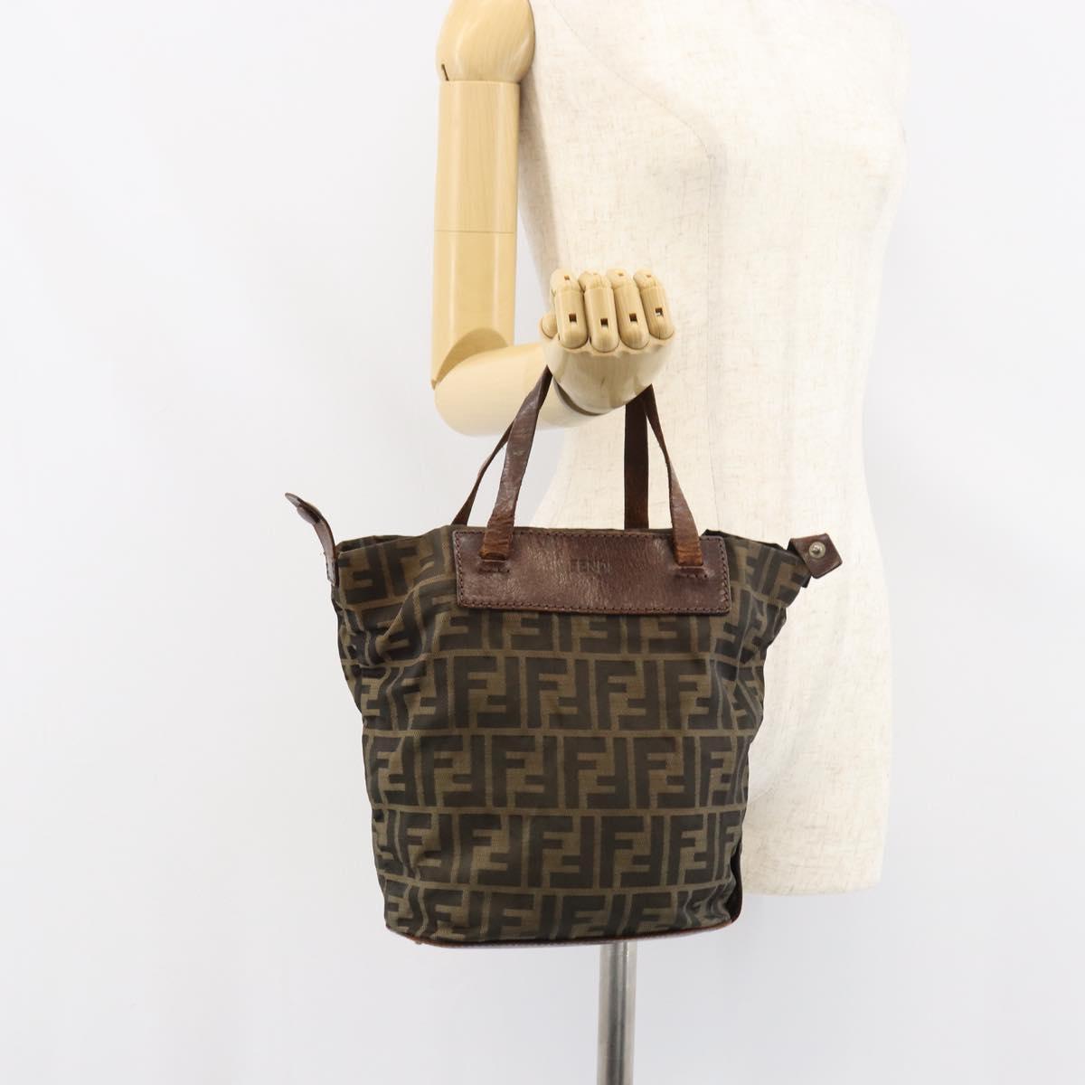 FENDI Zucca Canvas Hand Bag Black Brown Auth 158459