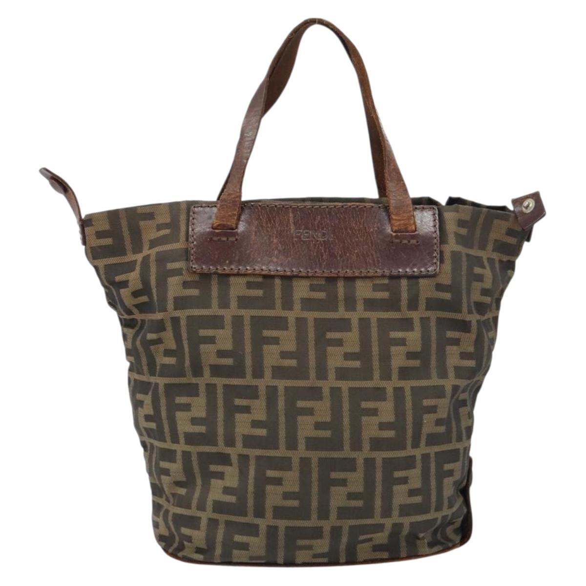 FENDI Zucca Canvas Hand Bag Black Brown Auth 158459