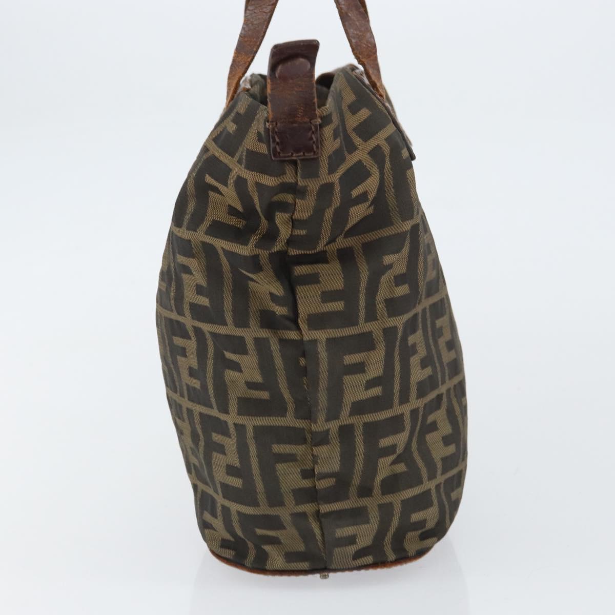 FENDI Zucca Canvas Hand Bag Black Brown Auth 158459