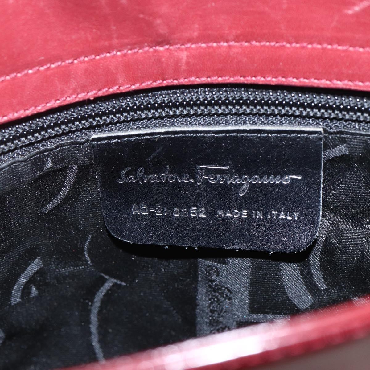 Salvatore Ferragamo Vala Shoulder Bag Patent leather Red Silver Auth 158462