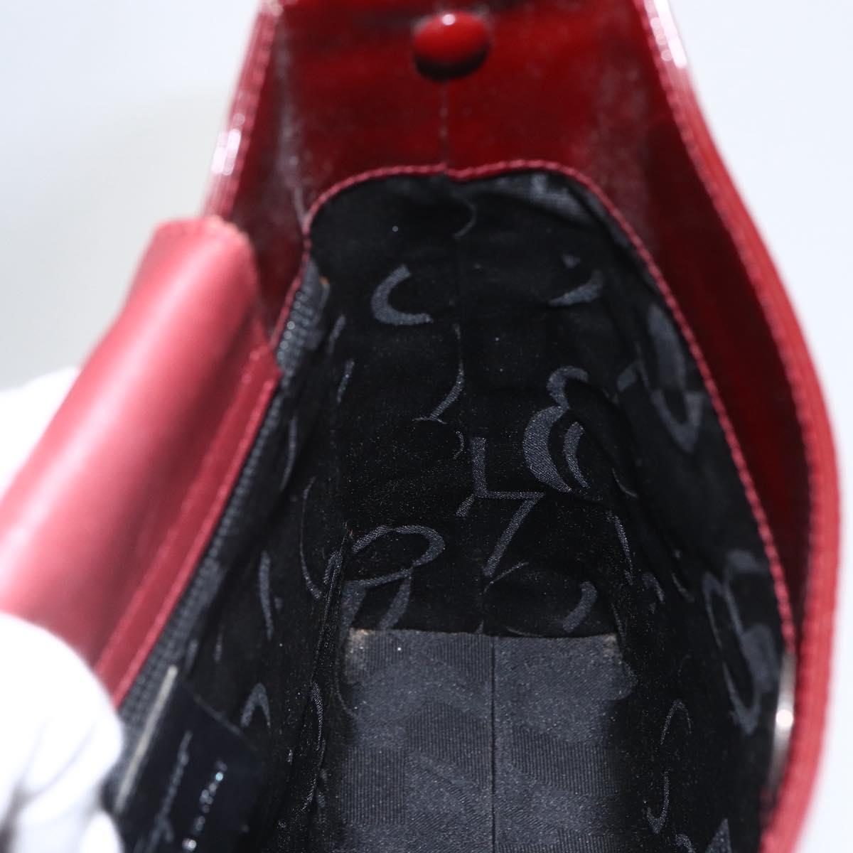 Salvatore Ferragamo Vala Shoulder Bag Patent leather Red Silver Auth 158462