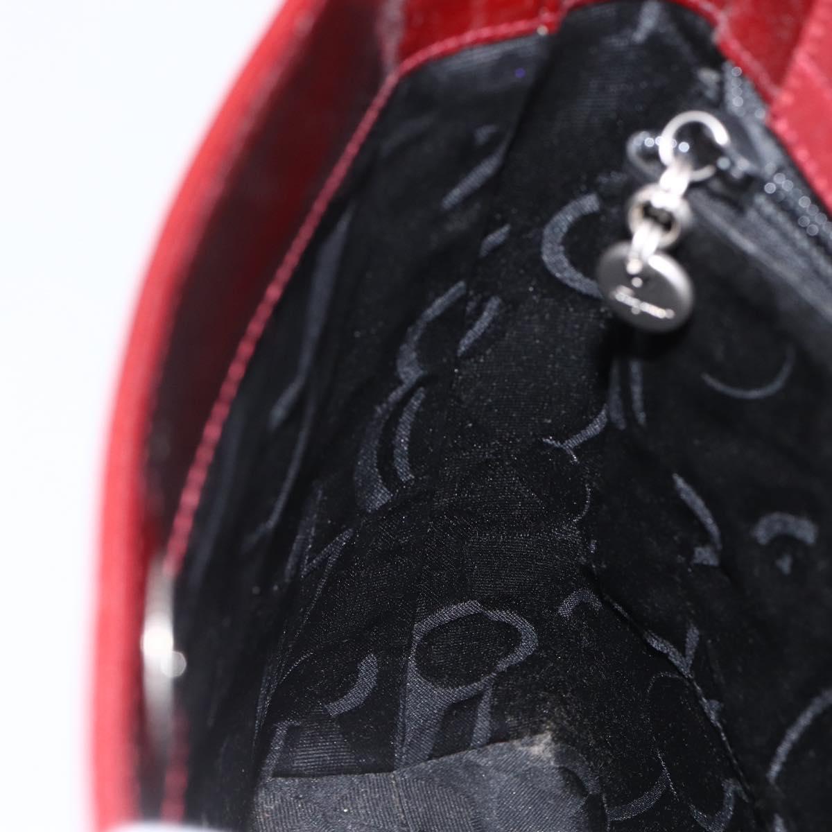 Salvatore Ferragamo Vala Shoulder Bag Patent leather Red Silver Auth 158462