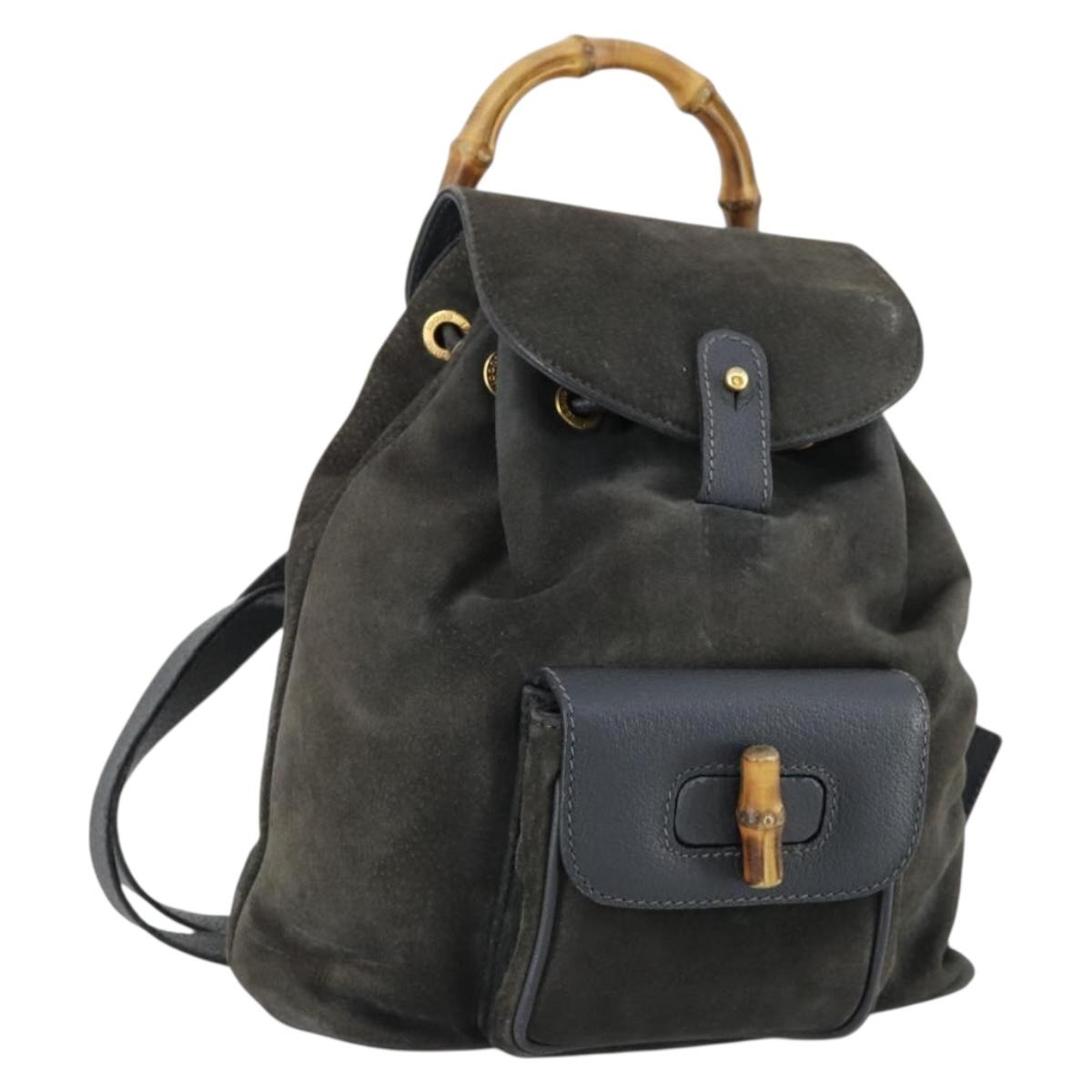 GUCCI Bamboo Backpack Suede Navy Gold 003 1705 0030 Auth 158464