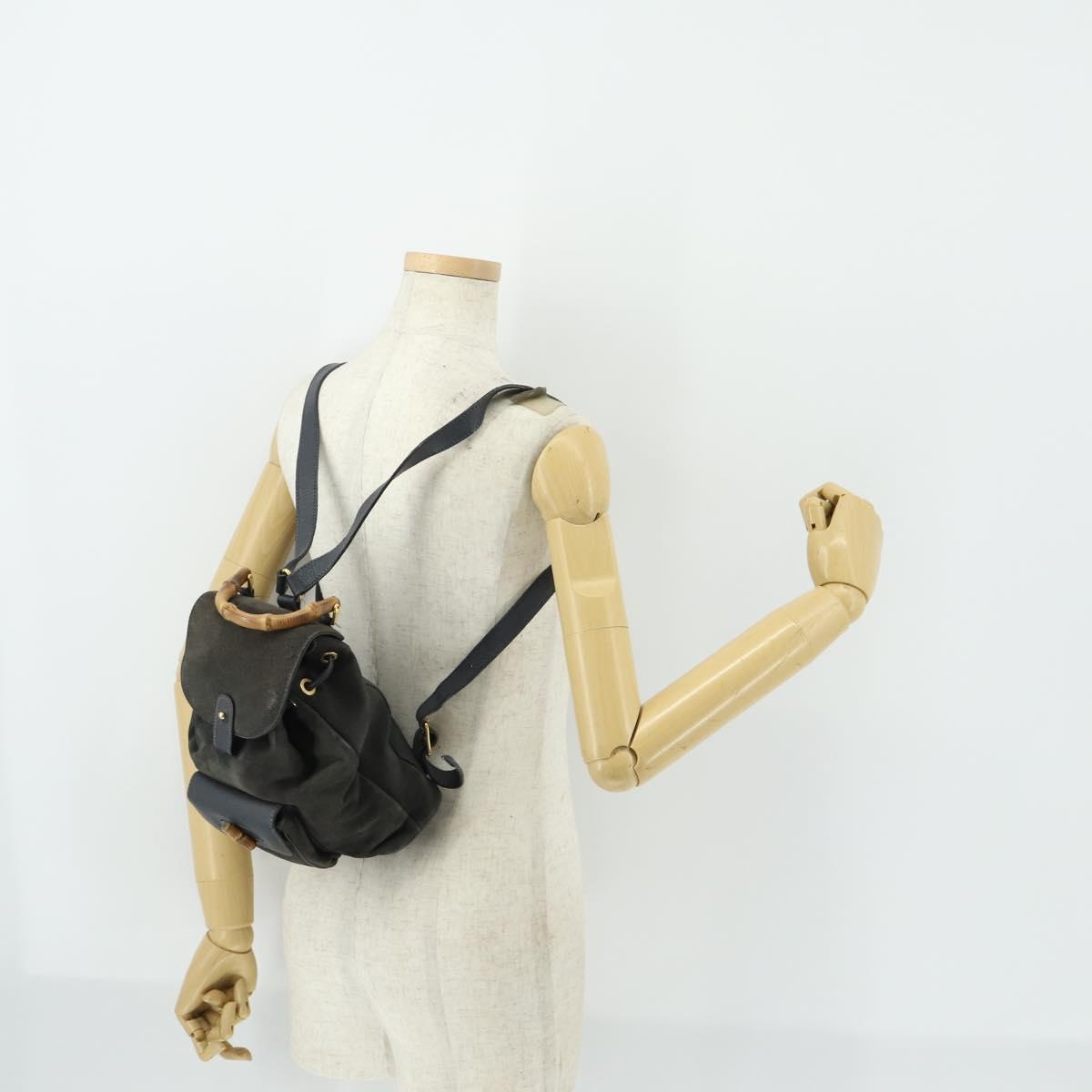 GUCCI Bamboo Backpack Suede Navy Gold 003 1705 0030 Auth 158464