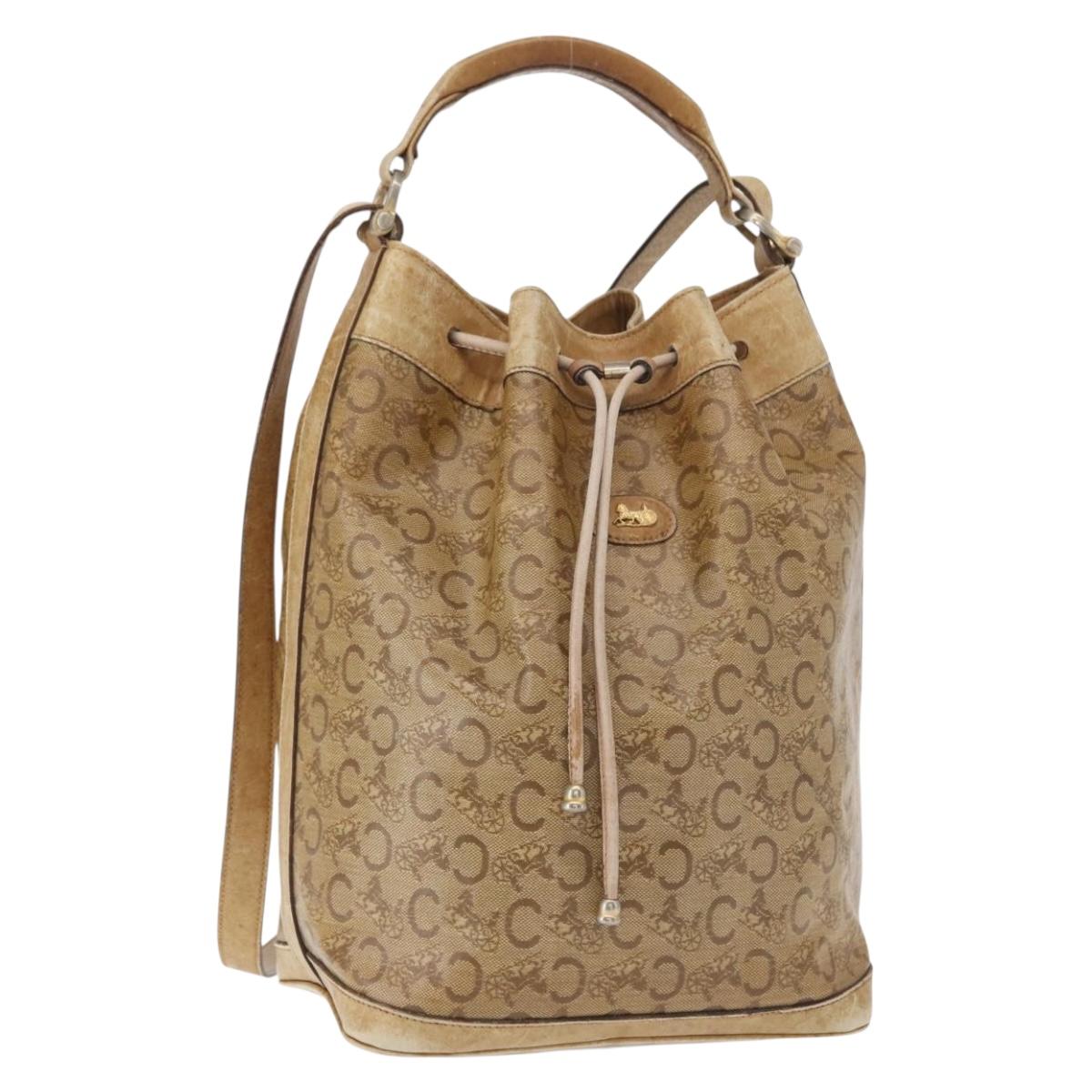 CELINE C Sulky Shoulder Bag PVC Beige Gold Auth 158480