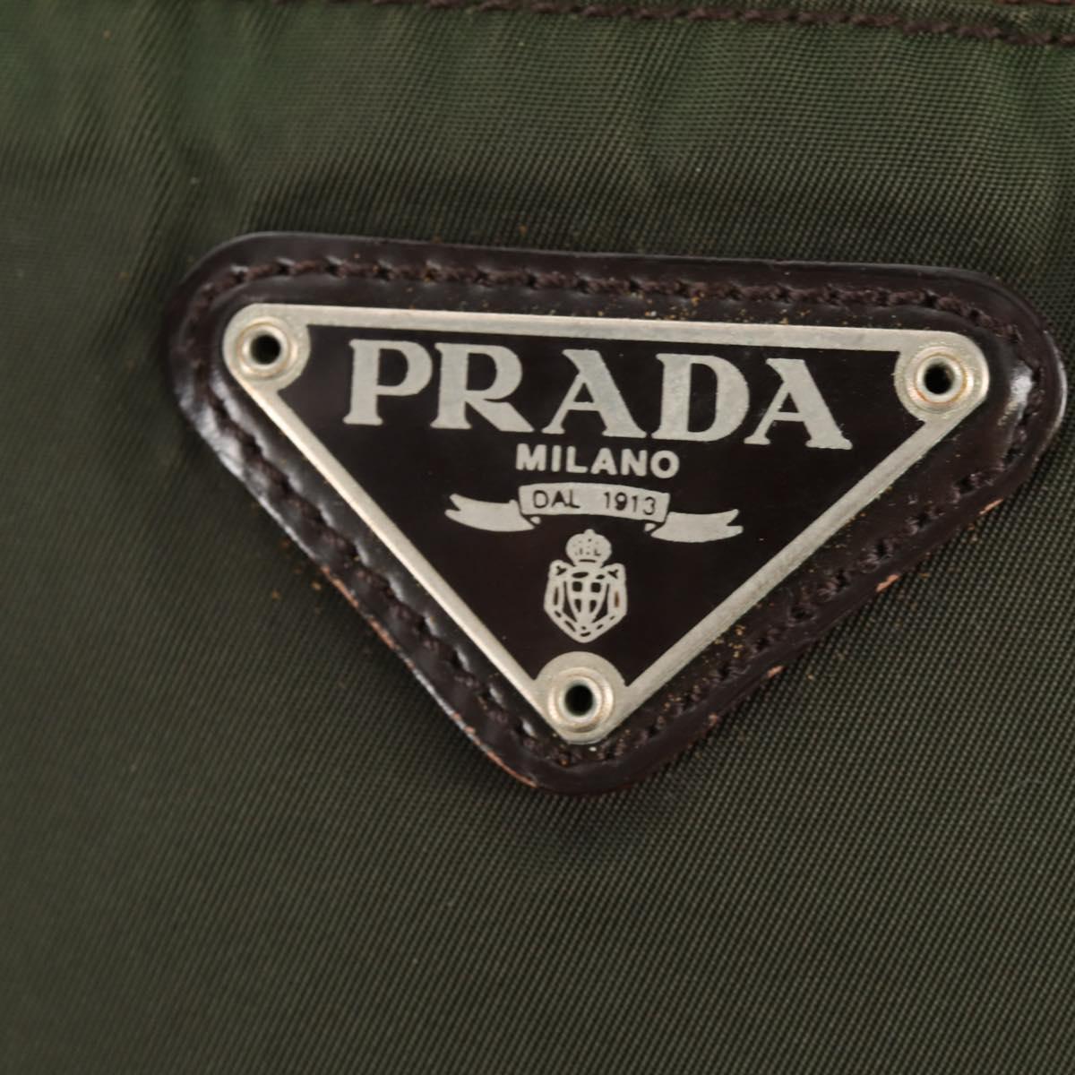 PRADA Shoulder Bag Nylon Khaki Silver Auth 158481