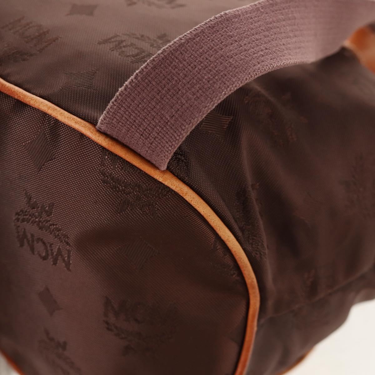 MCM Logogram Vicetos Backpack Nylon Brown Gold Auth 158482