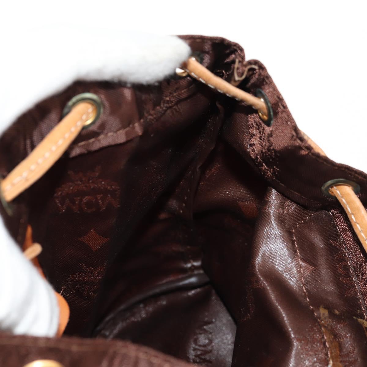 MCM Logogram Vicetos Backpack Nylon Brown Gold Auth 158482