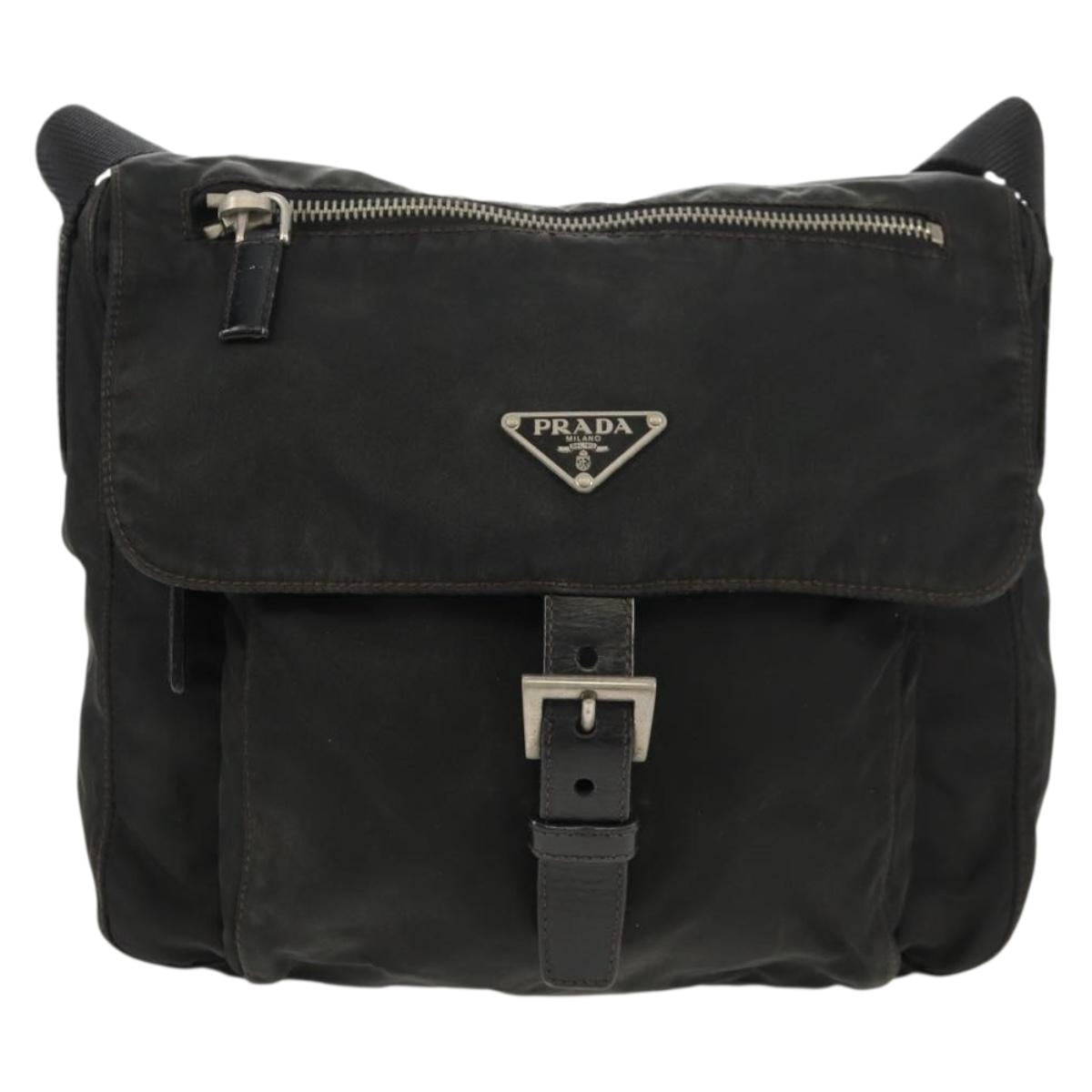PRADA Shoulder Bag Nylon Silver Black Auth 158486