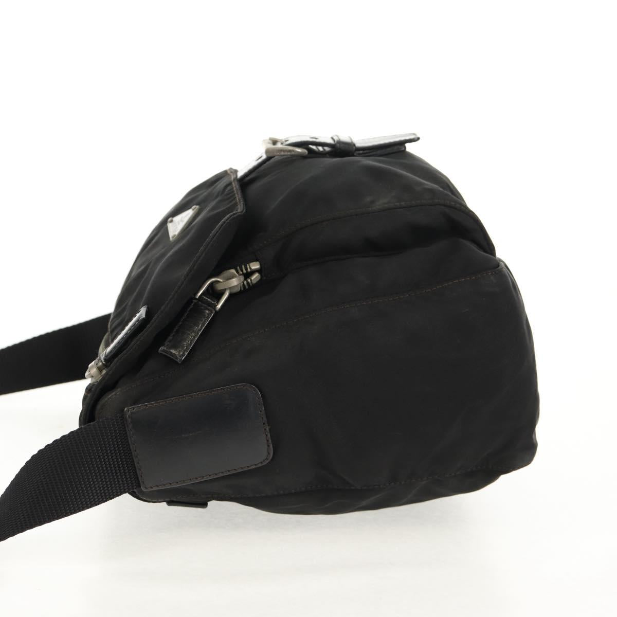 PRADA Shoulder Bag Nylon Silver Black Auth 158486