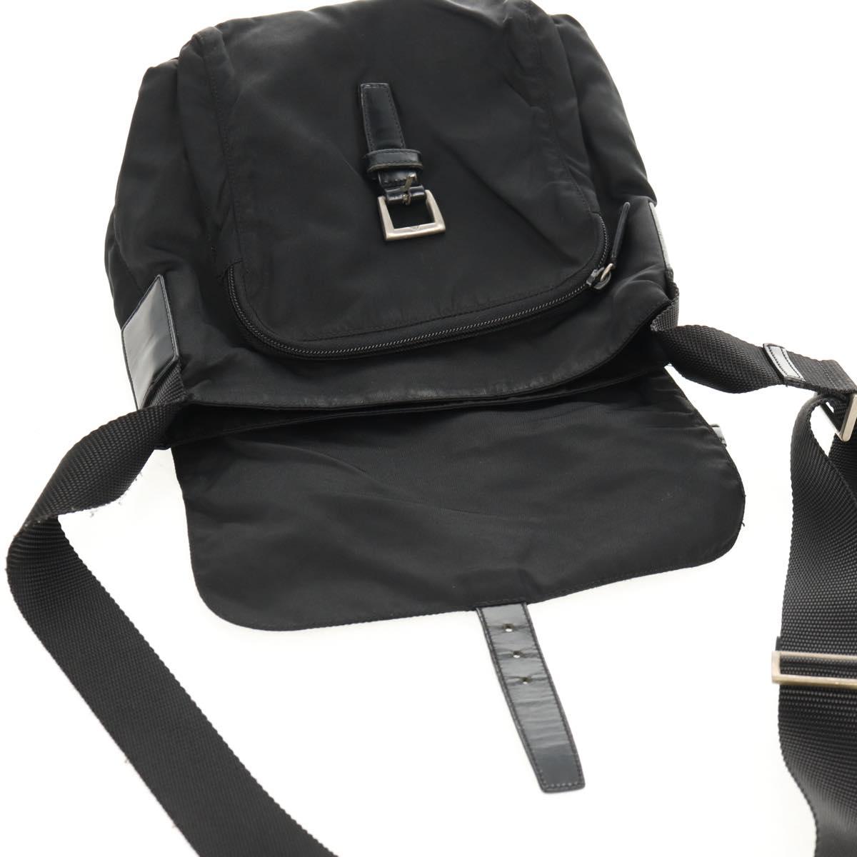 PRADA Shoulder Bag Nylon Silver Black Auth 158487