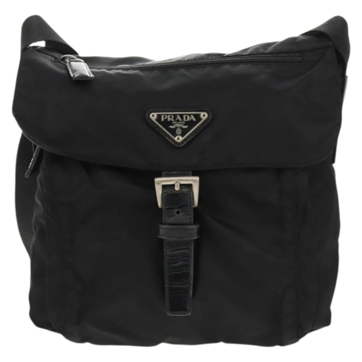 PRADA Shoulder Bag Nylon Silver Black Auth 158487