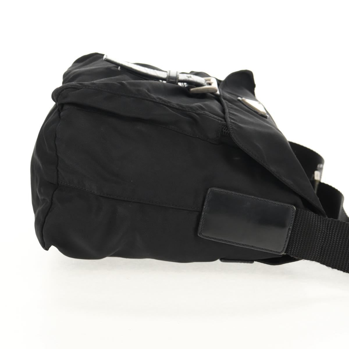 PRADA Shoulder Bag Nylon Silver Black Auth 158487