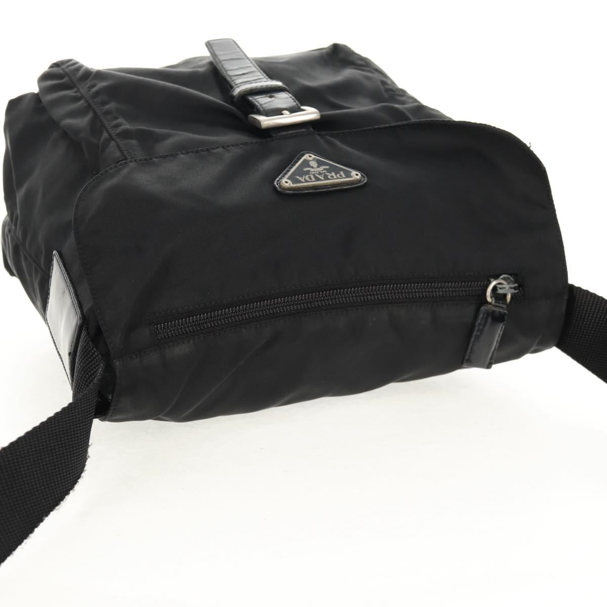 PRADA Shoulder Bag Nylon Silver Black Auth 158487