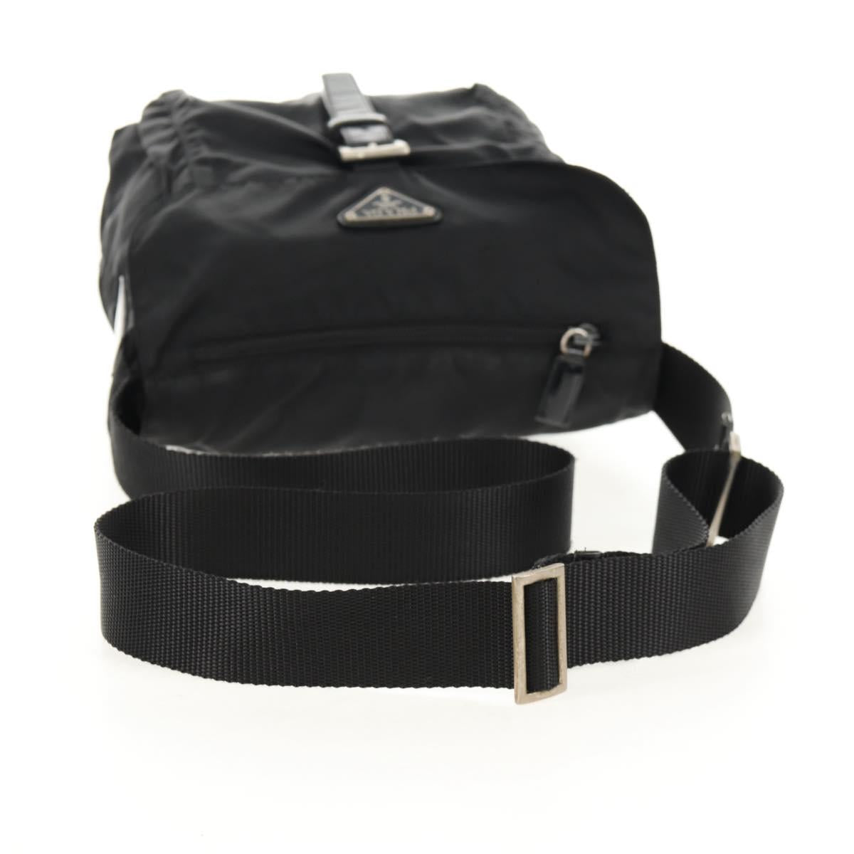 PRADA Shoulder Bag Nylon Silver Black Auth 158487
