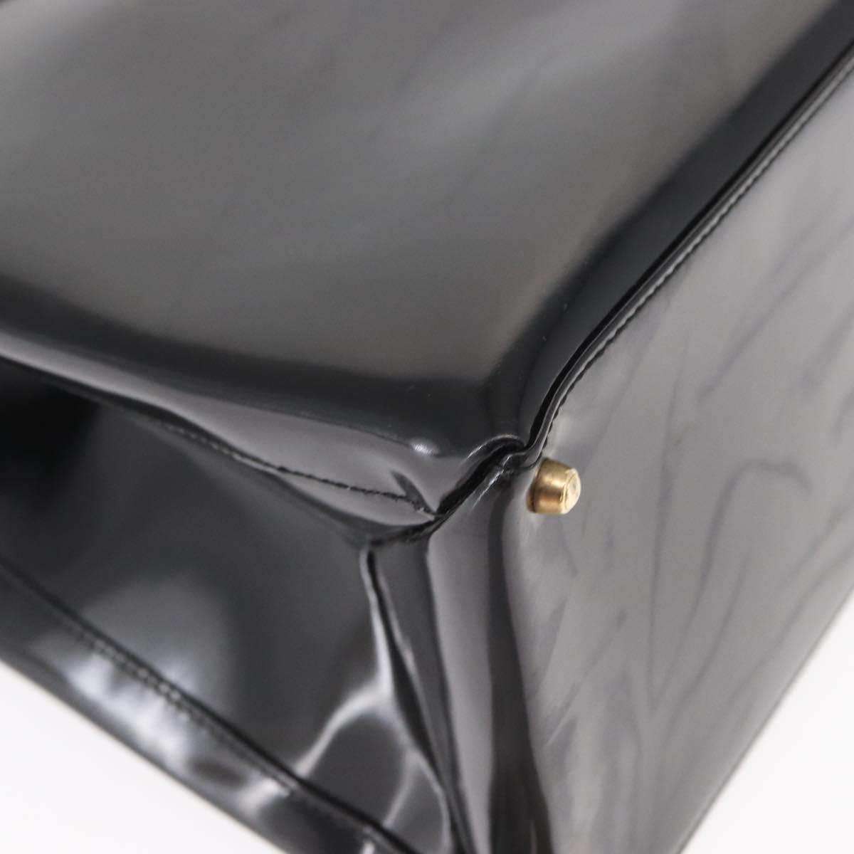 GUCCI Hand Bag Enamel 2way Black Gold Auth 158500